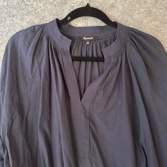Madewell Shirred Long sleeves Flowy V-neck Navy Blue Blouse Size Large - Picture 8 of 12